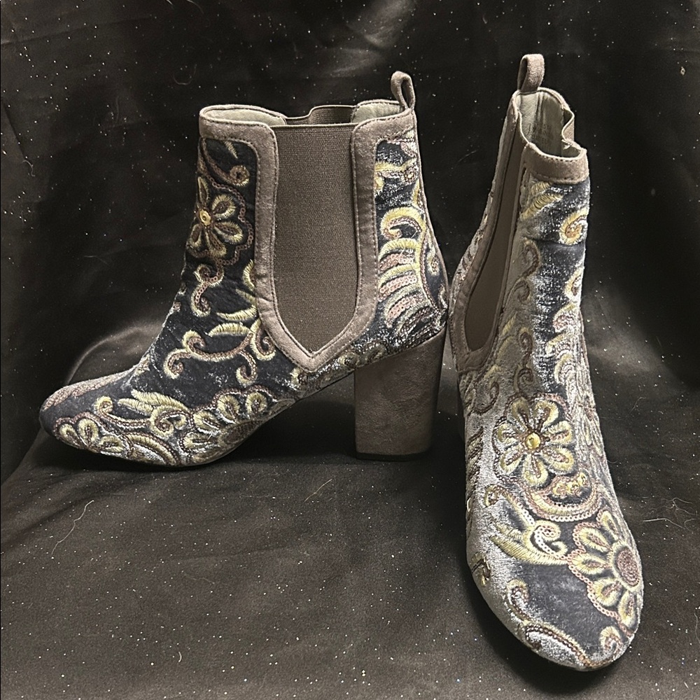 Floral Embroidered & Copper Sparkles Ankle Boots